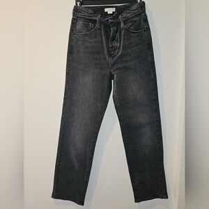 Good American Black Wash Straight Jeans Size 4 / 27 High Rise Denim
